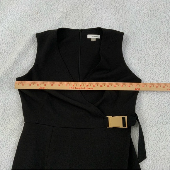 Calvin Klein Elegant Black Fit & Flare Dress Size 6 Side Buckle Quiet Luxury New - Picture 10 of 15